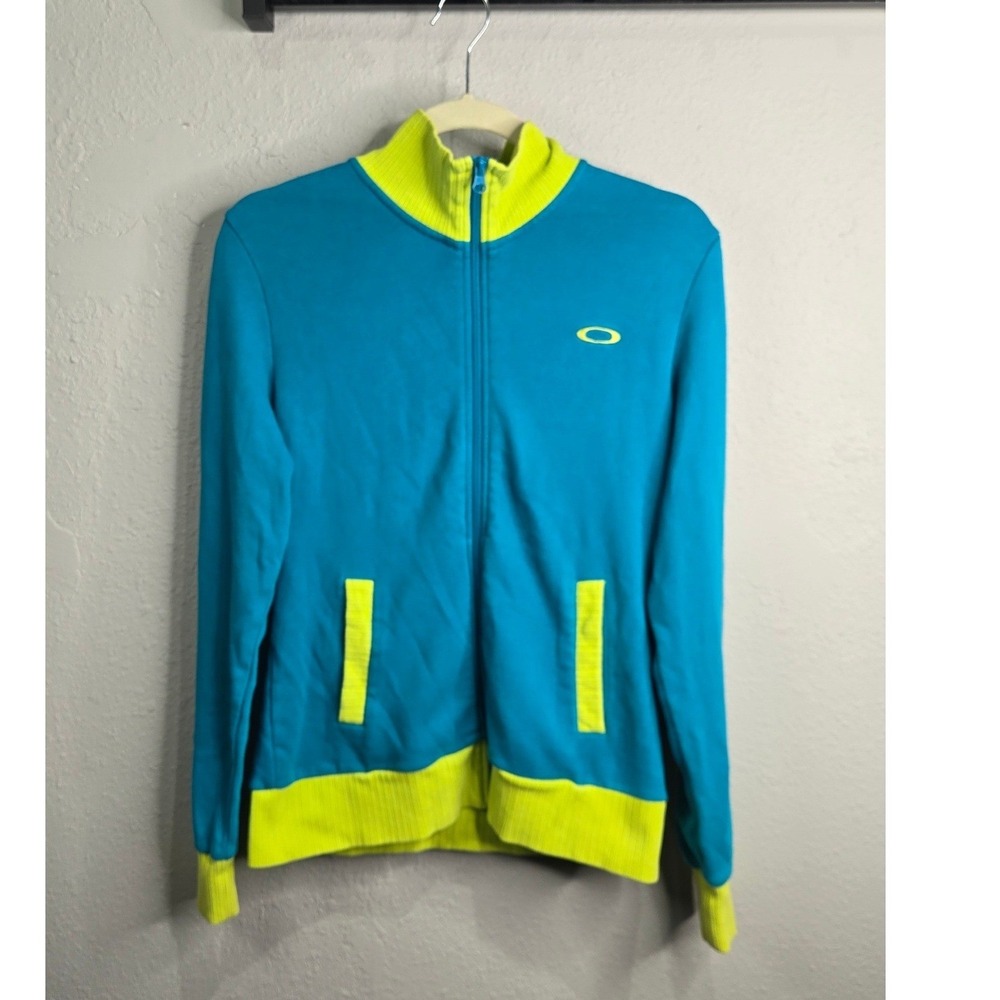 Oakley Y2K Track Jacket Womens Medium Blue Lime Green Full Zip Colorblock Retro